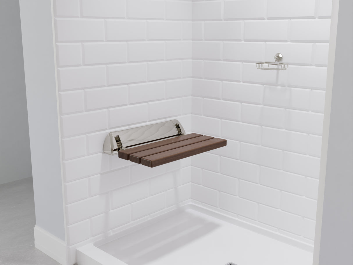 Kind 20 in. Teak Wall Mounted Folding Shower Seat SS-K-NI