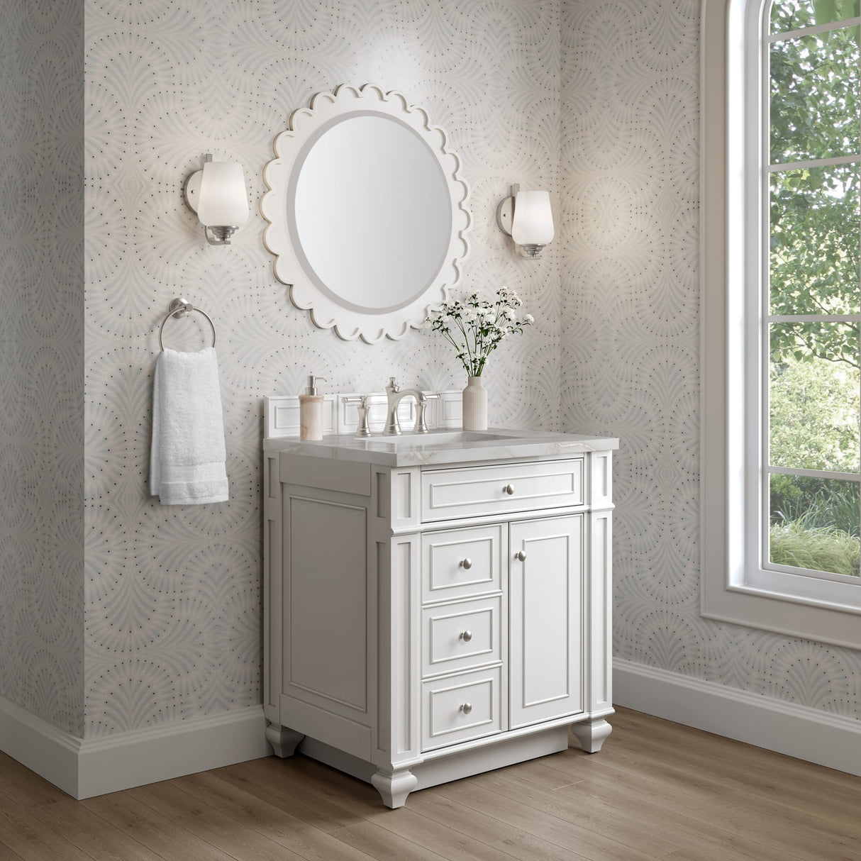 Bristol 30" Single Vanity, Bright White w/ 3 CM Victorian Silver Silestone Top