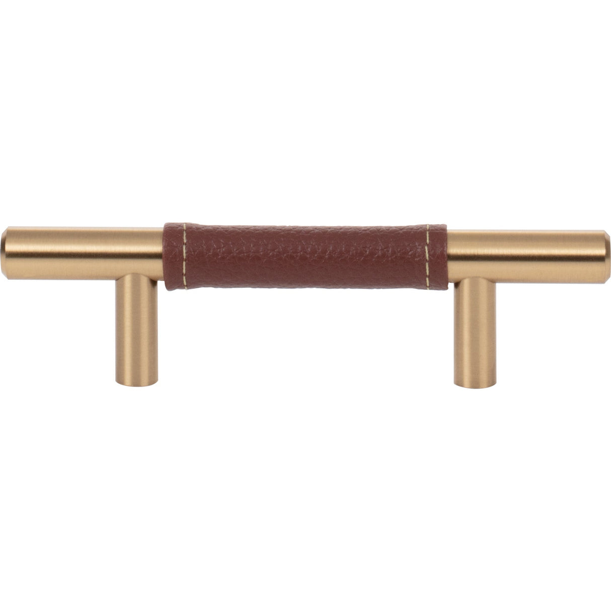 Atlas Homewares Zanzibar Brown Leather Pull 3 Inch (c-c) Warm Brass