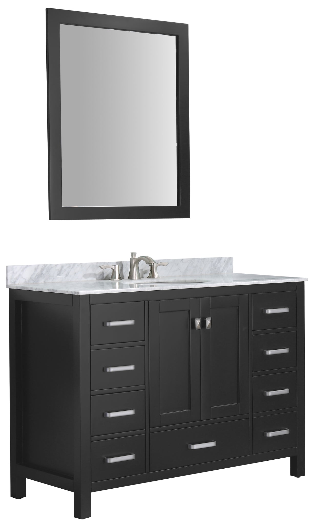 ANZZI VT-MRCT0048-BK Chateau 48 in. W x 22 in. D Bathroom Bath Vanity Set in Black with Carrara Marble Top with White Sink