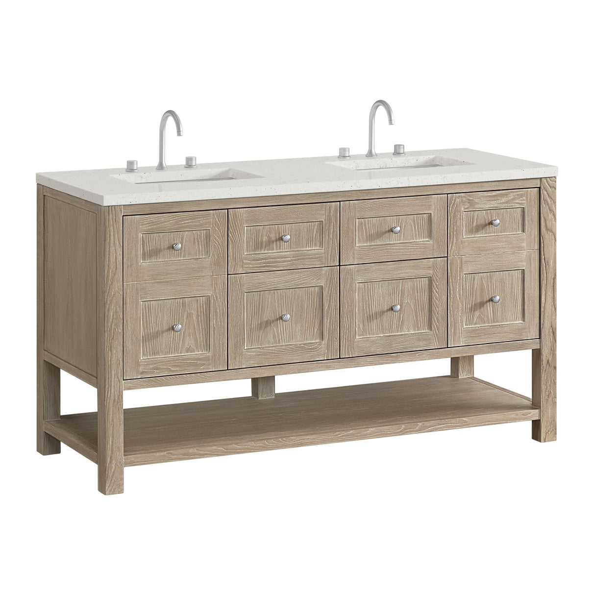 Breckenridge 60" Double Vanity, Whitewashed Oak, w/ 3 CM Lime Delight Quartz Top
