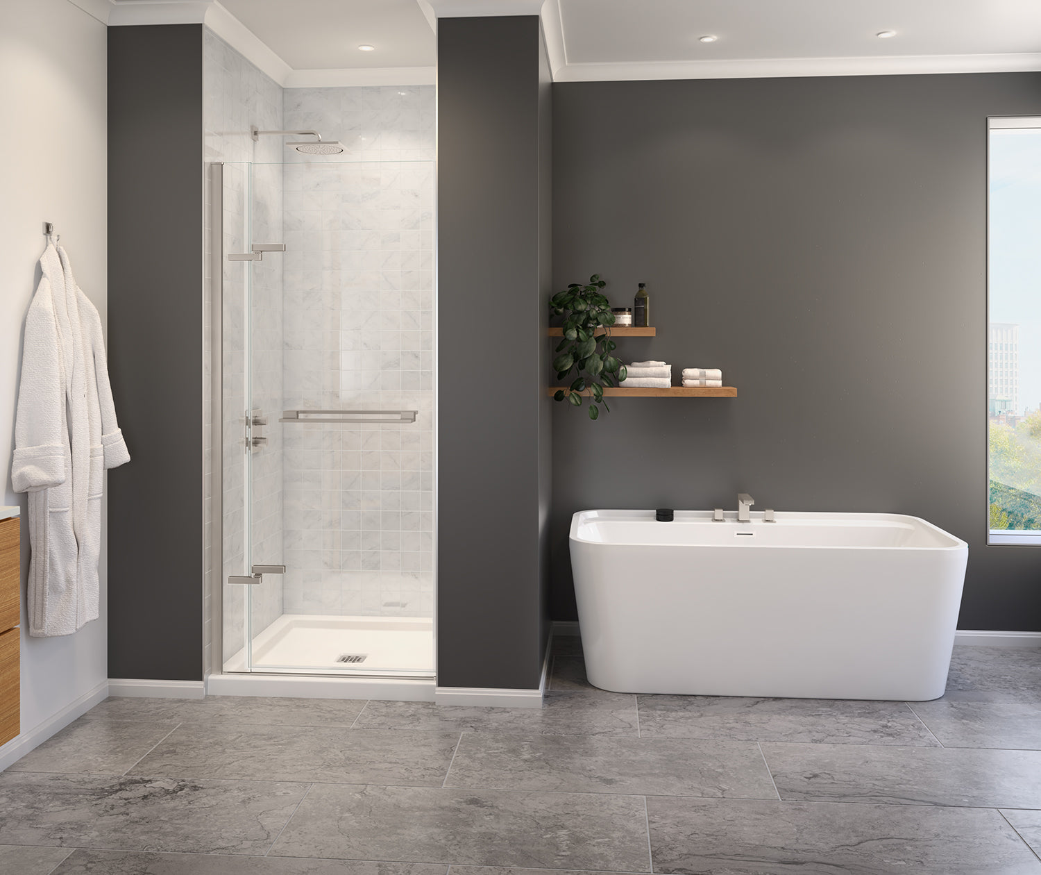 MAAX 139584-810-305-000 Capella 78 32 ½-35 ½ x 78 in. 8 mm Pivot Shower Door for Alcove Installation with GlassShield® glass in Brushed Nickel
