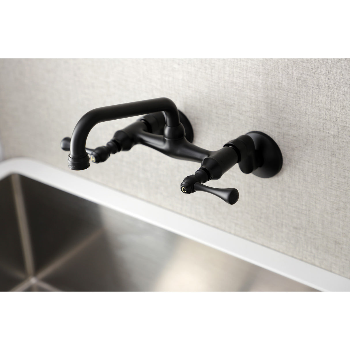 Kingston Brass KS313MB Kingston Two Handle Wall Mount Kitchen Faucet, Matte Black