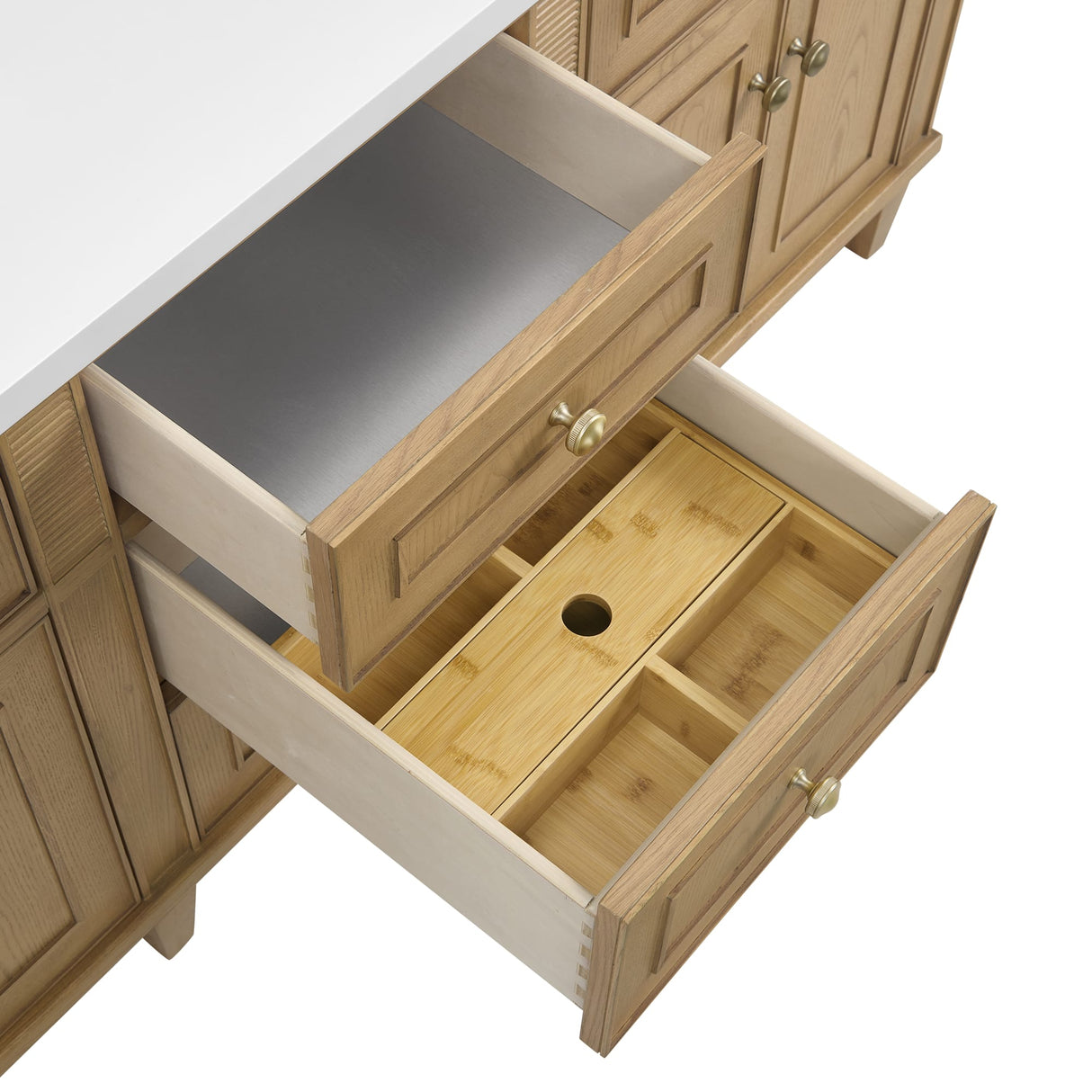 Lorelai 72" Double Vanity, Light Natural Oak, w/ 3 CM Siberian Silestone Top w/FreePower Wireless Charger