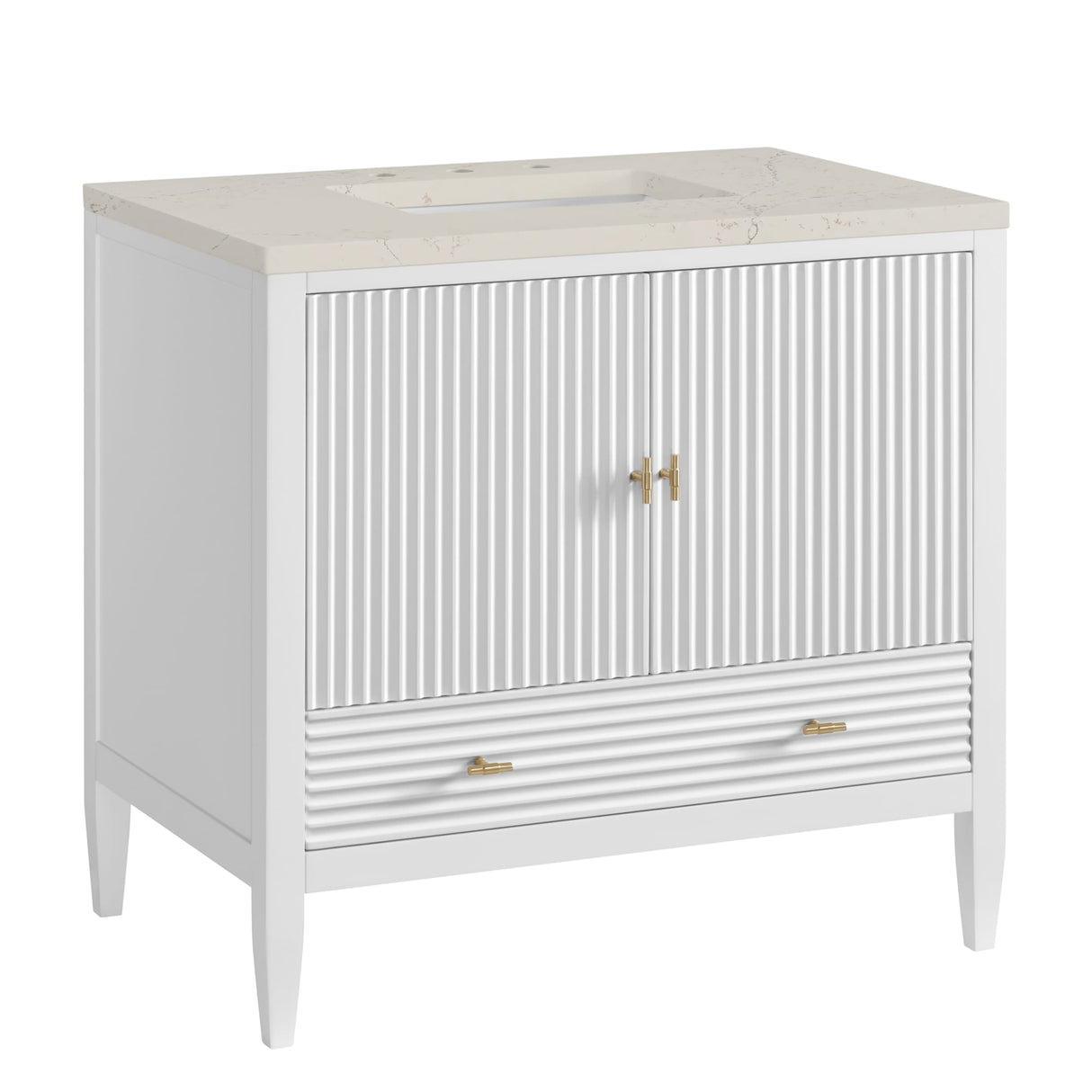 Myrrin 36" Vanity, Bright White, w/ 3 CM Siberian Silestone Top