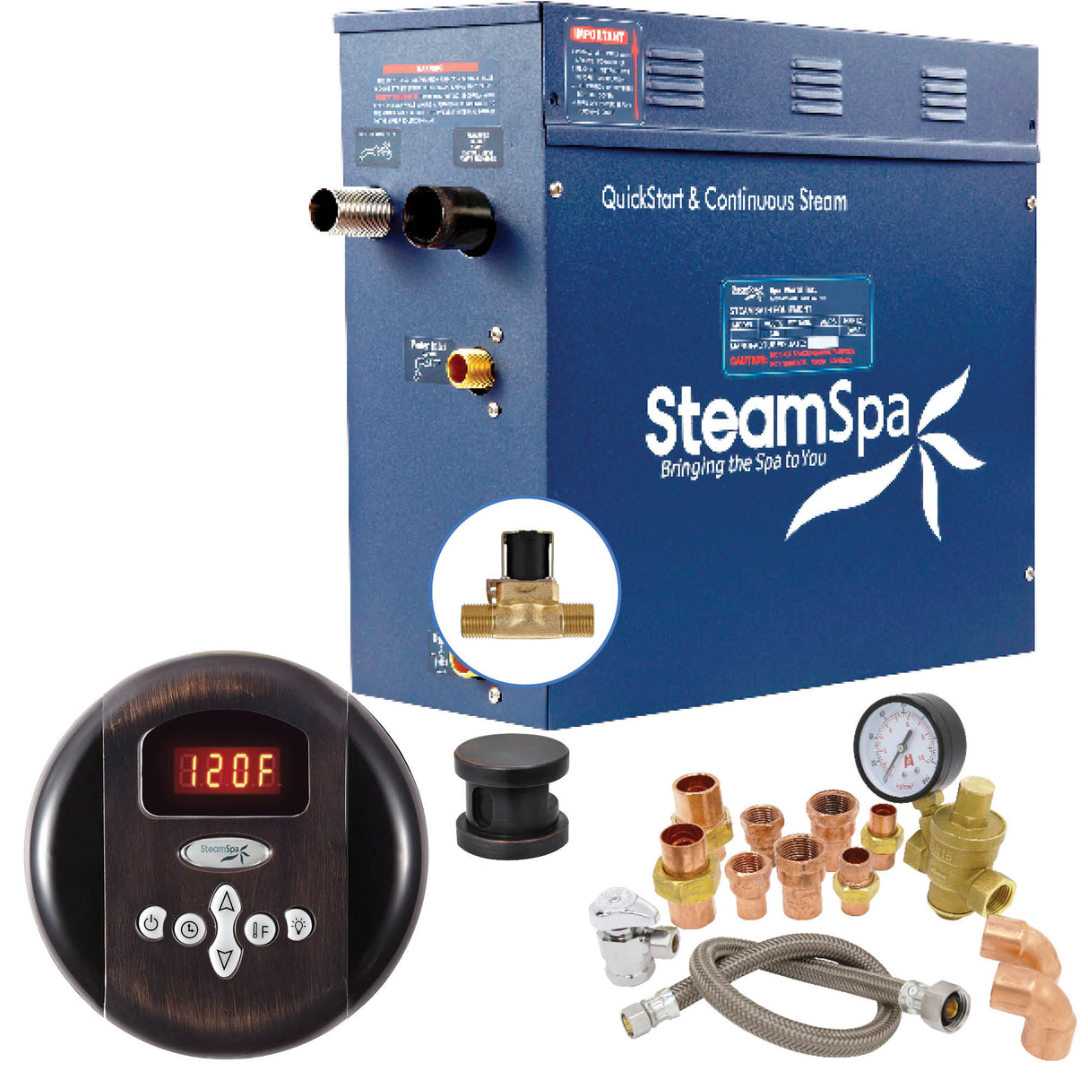 SteamSpa Premium 7.5 KW QuickStart Acu-Steam Bath Generator Package with Built-in Auto Drain in Oil Rubbed Bronze PRR750OB-A