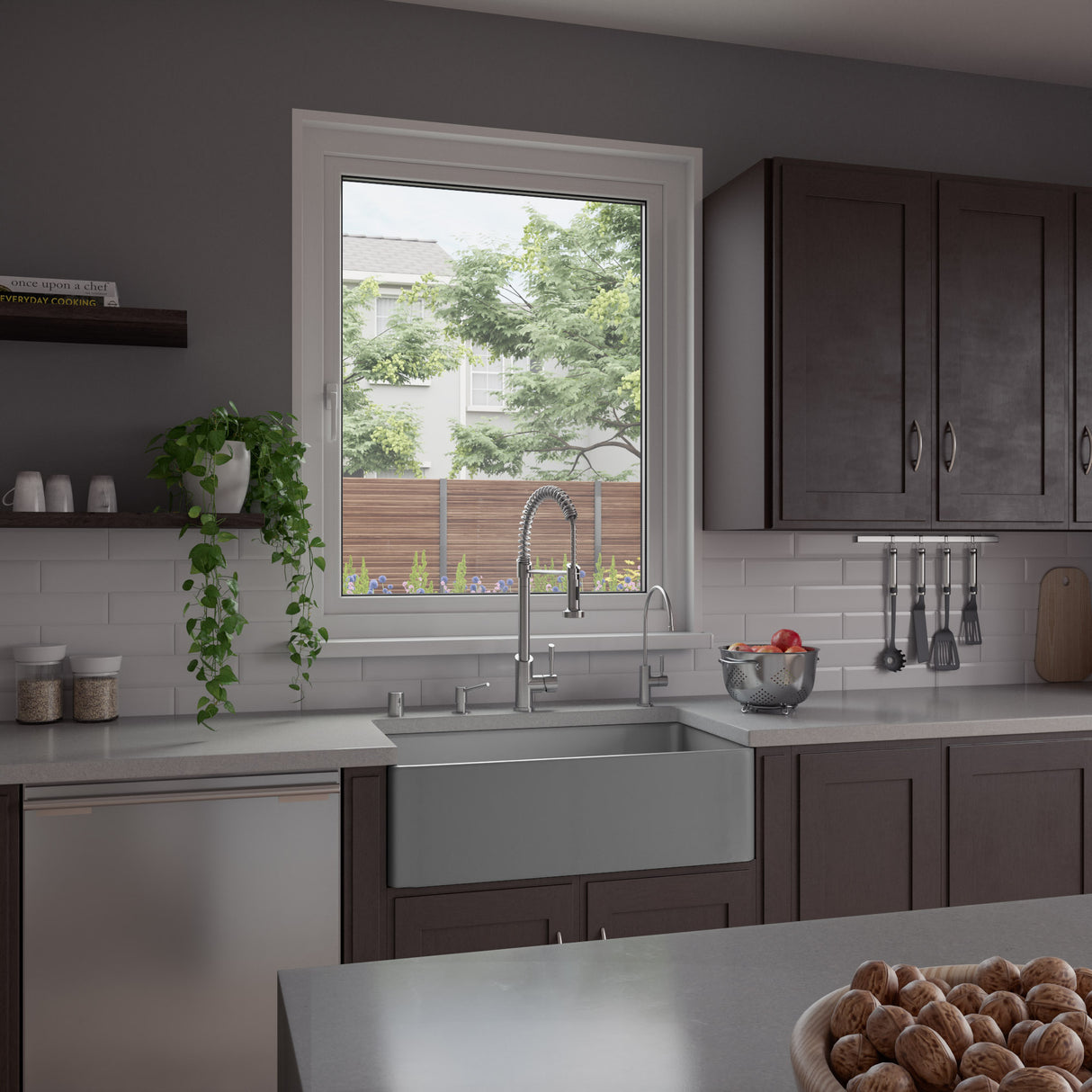 Gray Matte Smooth Apron 33" x 18" Single Bowl Fireclay Farm Sink