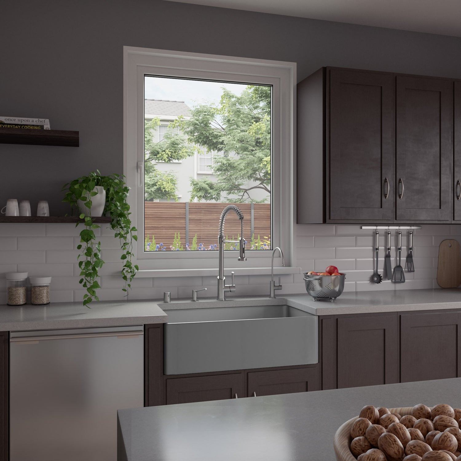 Gray Matte Smooth Apron 33" x 18" Single Bowl Fireclay Farm Sink