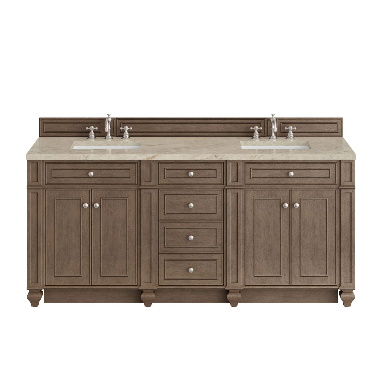 Bristol 72" Double Vanity, Whitewashed Walnut, w/ 3 CM Tajnar Eclos Top w/FreePower Wireless Charger