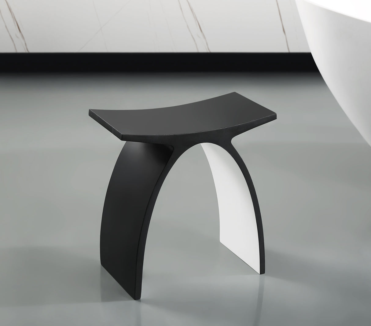 Black Matte Arched Solid Surface Resin Bathroom / Shower Stool