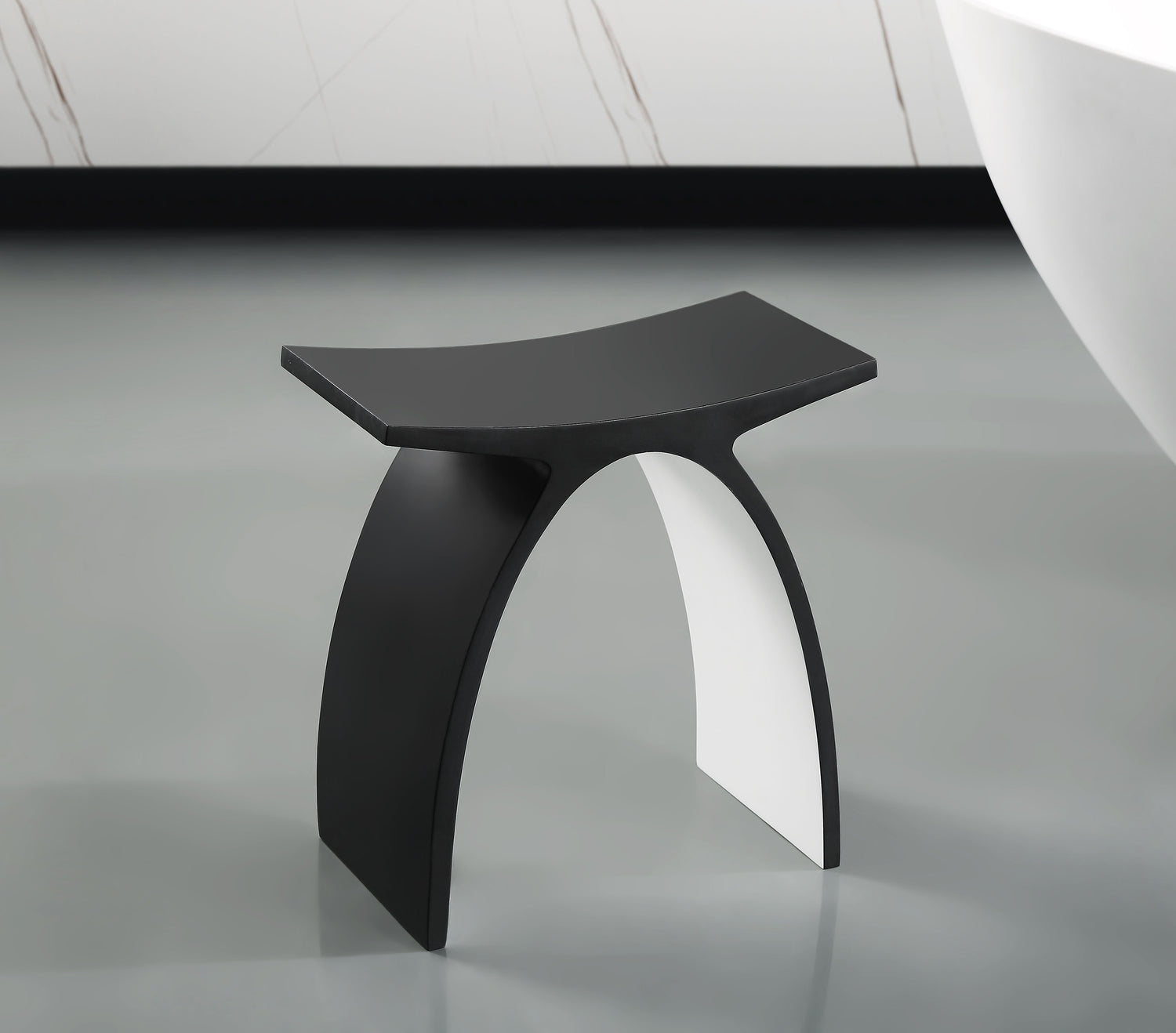 Black Matte Arched Solid Surface Resin Bathroom / Shower Stool