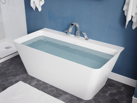 ANZZI FT-AZ114-59 VAULT 59 in. Acrylic Flatbottom Freestanding Bathtub in White with Pre-Drilled Deck Mount