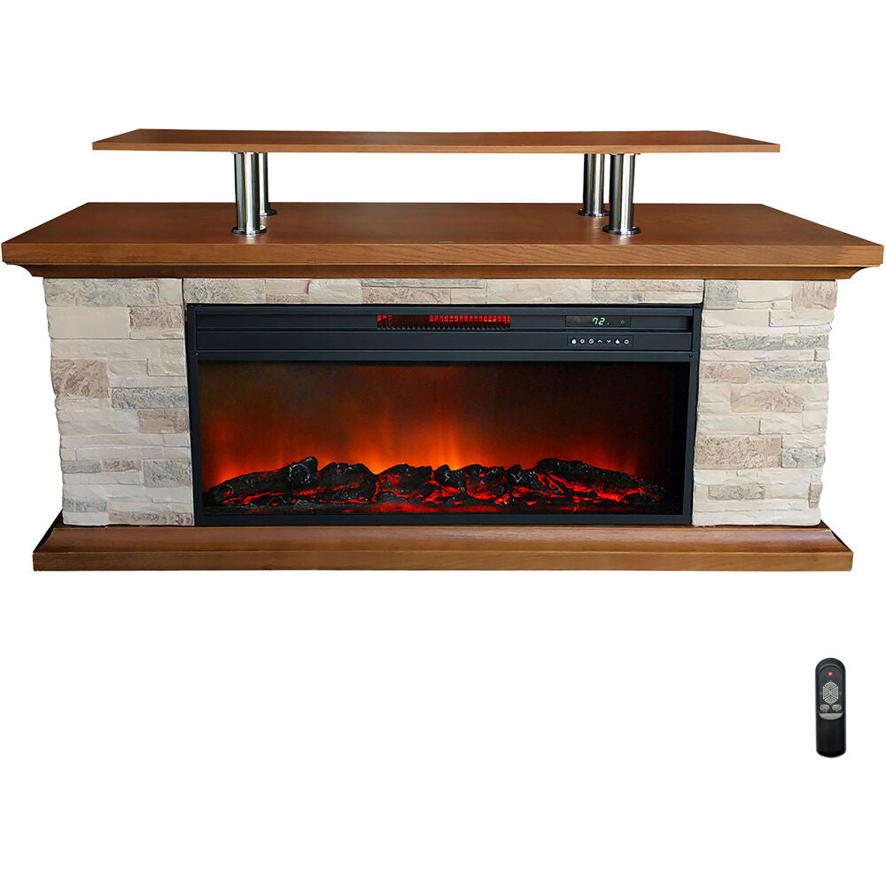 LifeSmart ZCFP1032US 60" Media Fireplace w/Polystone Sides and log set - TV shelf