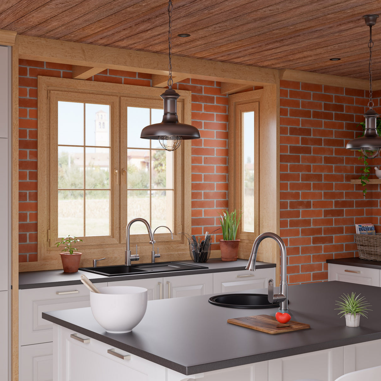 ALFI brand AB1620DI-BLA Black 34" Single Bowl Granite Composite Kitchen Sink with Drainboard