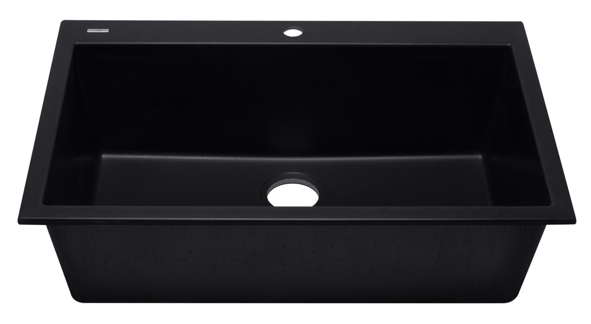 ALFI brand AB3322DI-BLA Black 33" Single Bowl Drop In Granite Composite Kitchen Sink