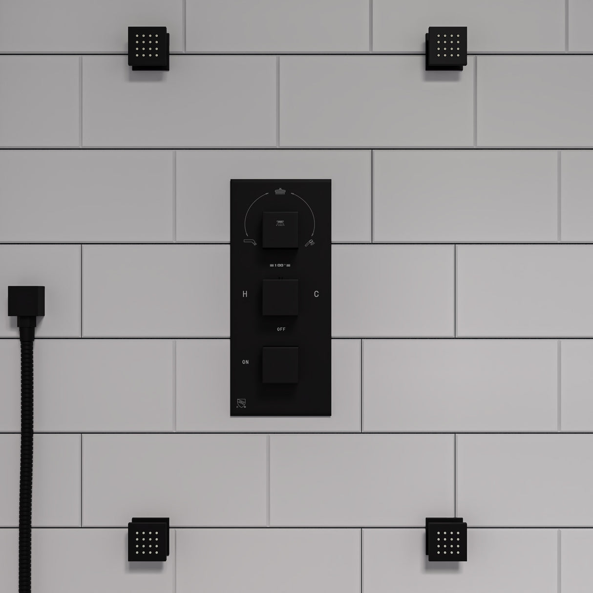 Black Matte 3-Way Thermostatic Valve Shower Mixer Square Knobs