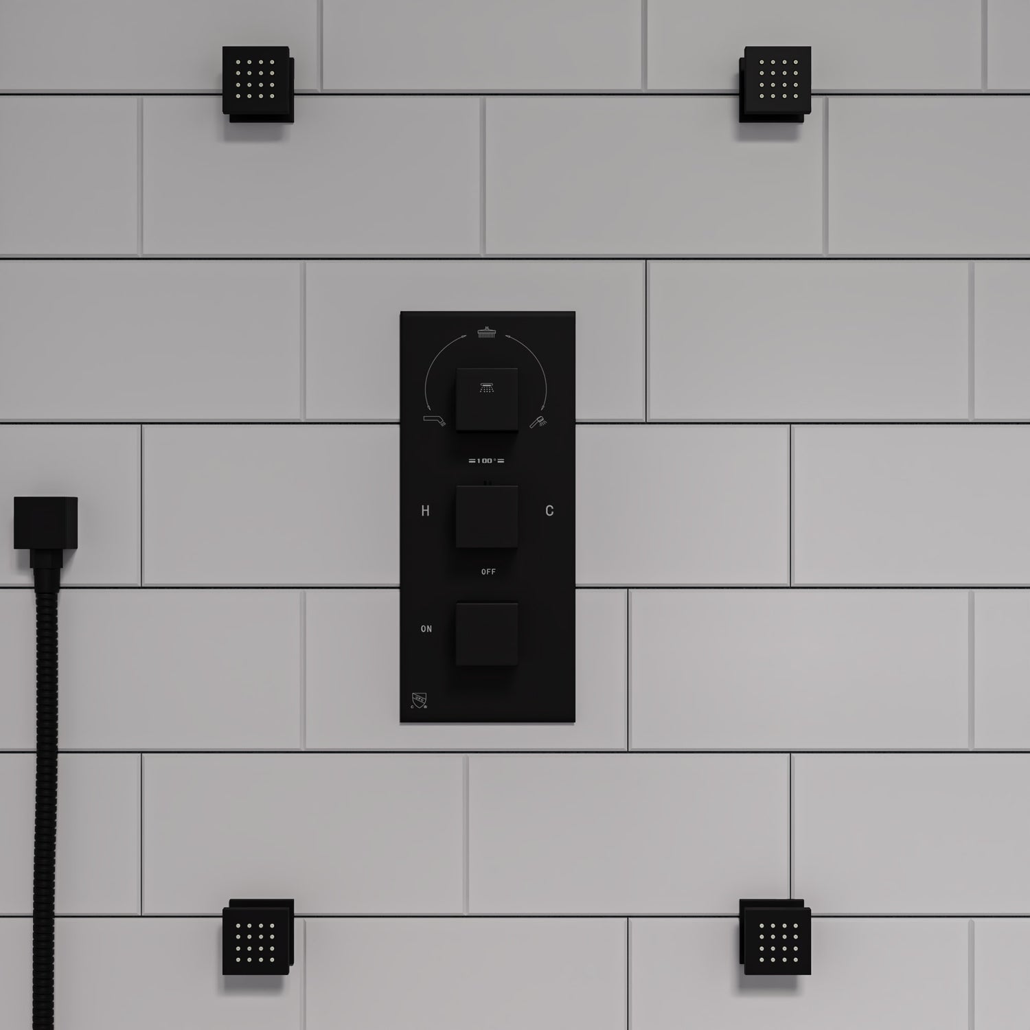Black Matte 3-Way Thermostatic Valve Shower Mixer Square Knobs