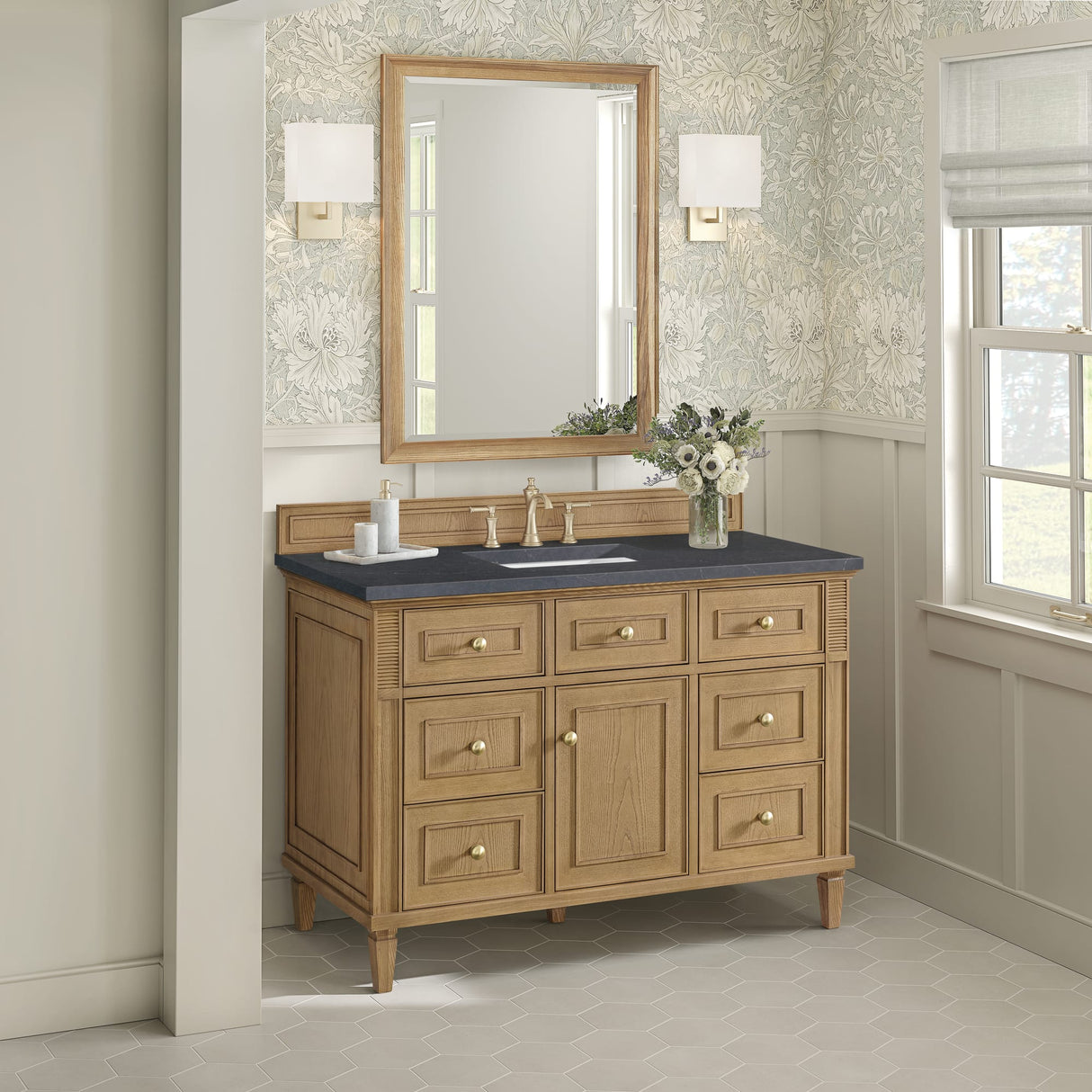 Lorelai 48" Single Vanity, Light Natural Oak w/ 3 CM Charcoal Soapstone Silestone Top