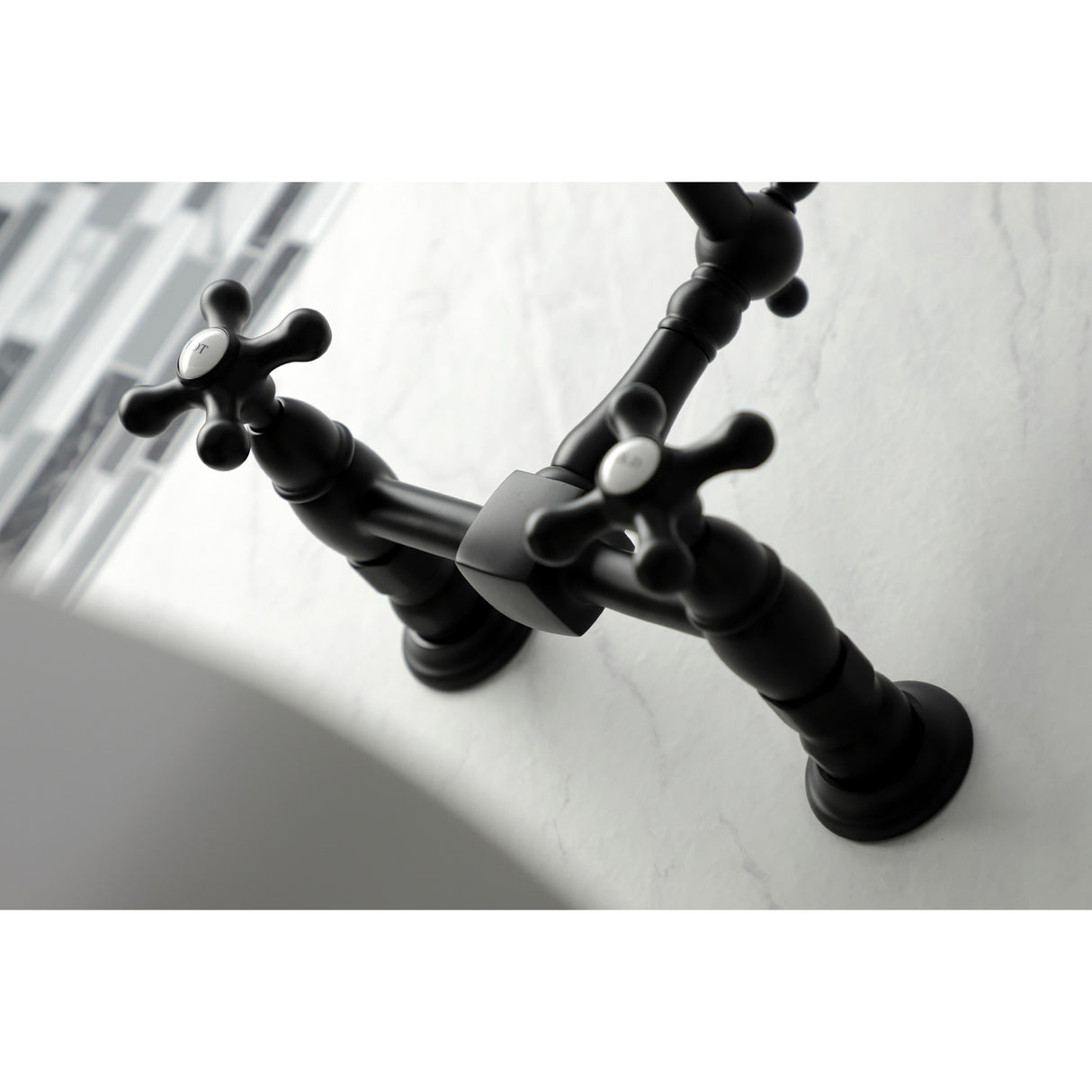Kingston Brass KS1240AX Heritage Wall Mount Bridge Kitchen Faucet, Matte Black