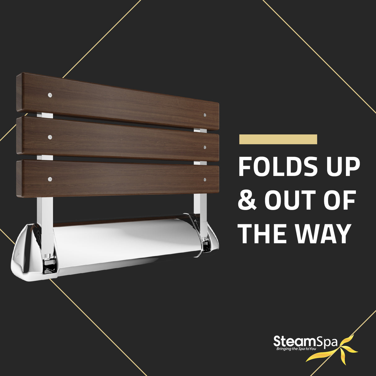 Kind 20 in. Teak Wall Mounted Folding Shower Seat SS-K-CH