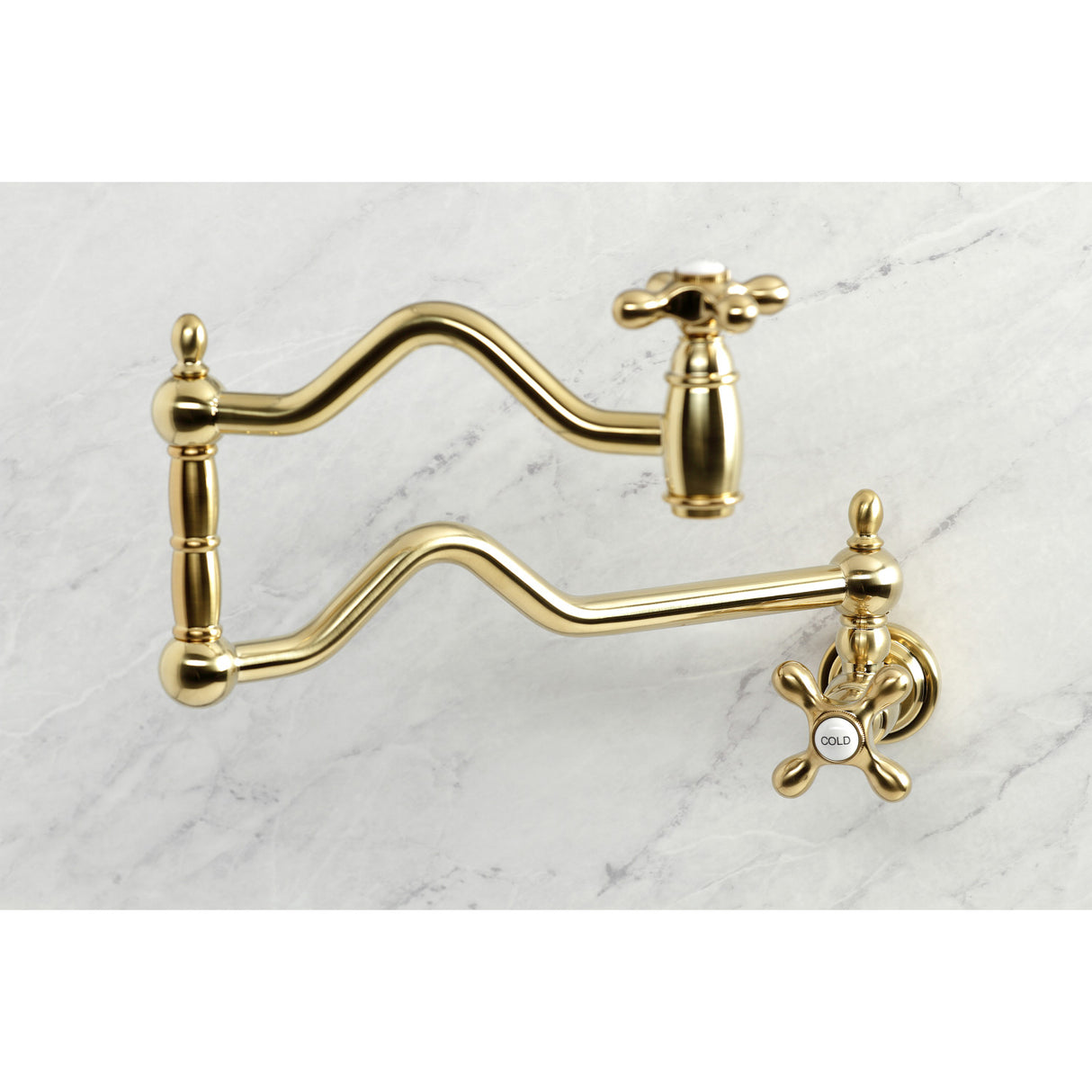 Kingston Brass KS2107AX Heritage Wall Mount Pot Filler, Brushed Brass