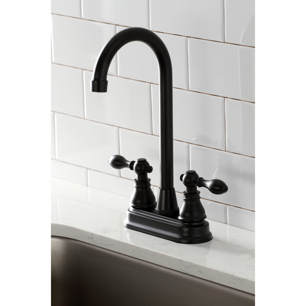 Kingston Brass KB490ACL American Classic Two-Handle High-Arc Bar Faucet, Matte Black