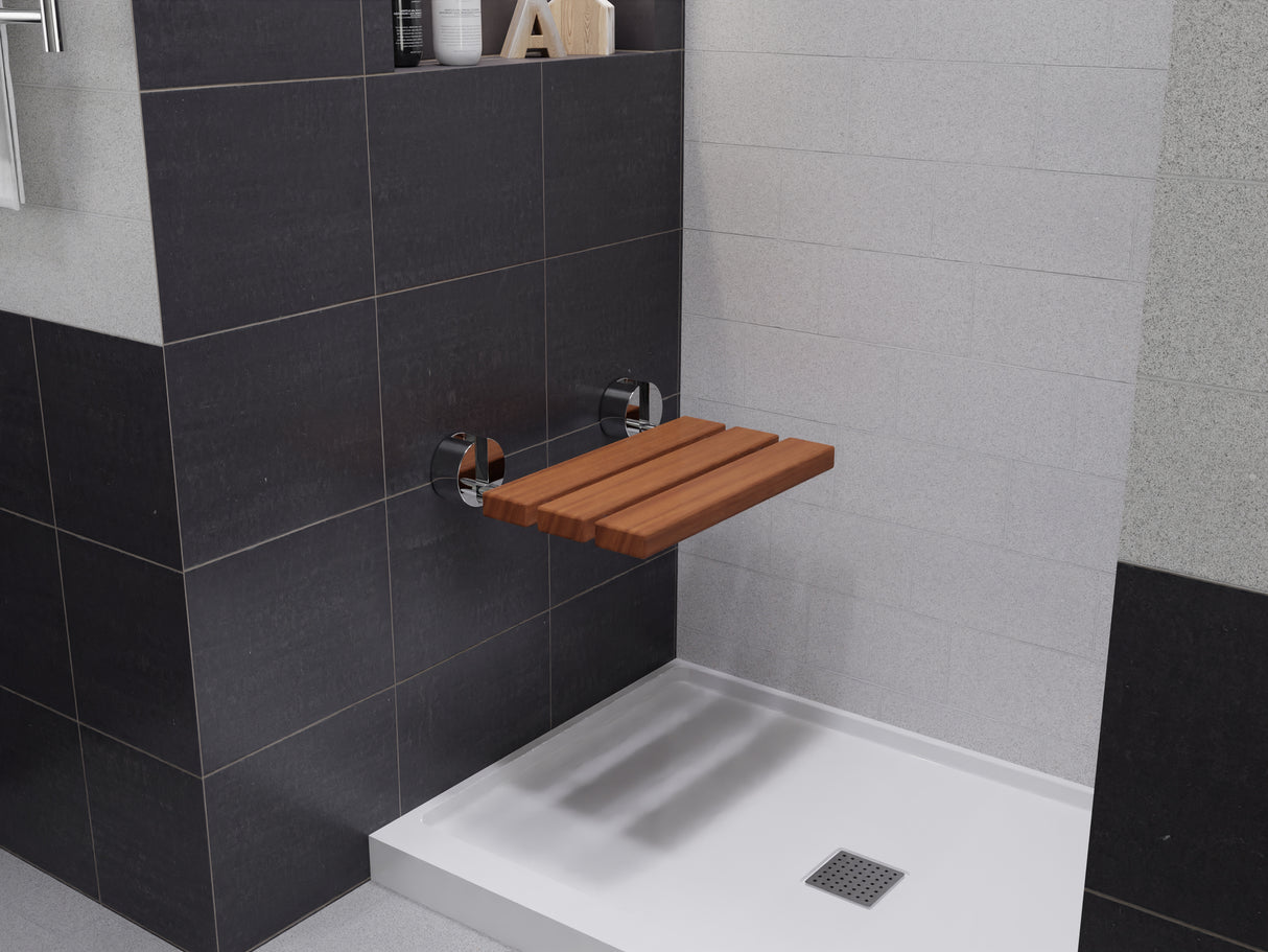 Leisure 20 in. Teak Wall Mounted Folding Shower Seat D-7-BN