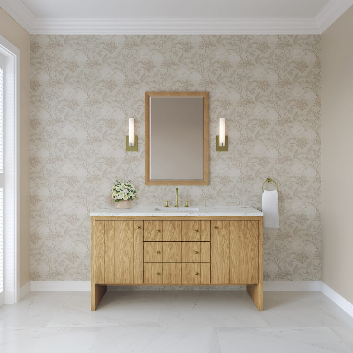 Hudson 60" Single Vanity, Light Natural Oak w/ 3 CM Ethereal Noctis Top w/ FreePower Wireless Charger