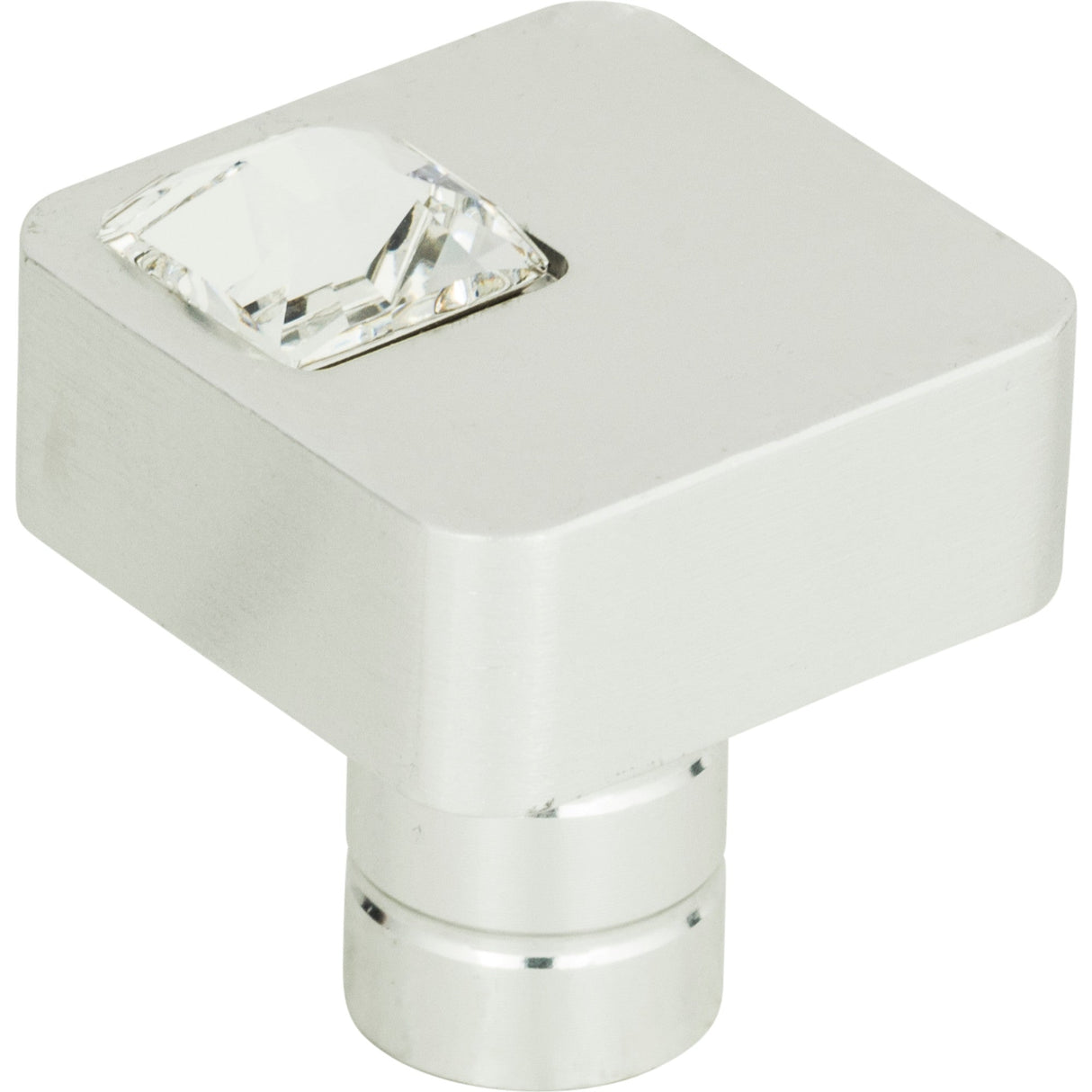 Atlas Homewares Crystal Off Center Square Knob 1 Inch Matte Chrome