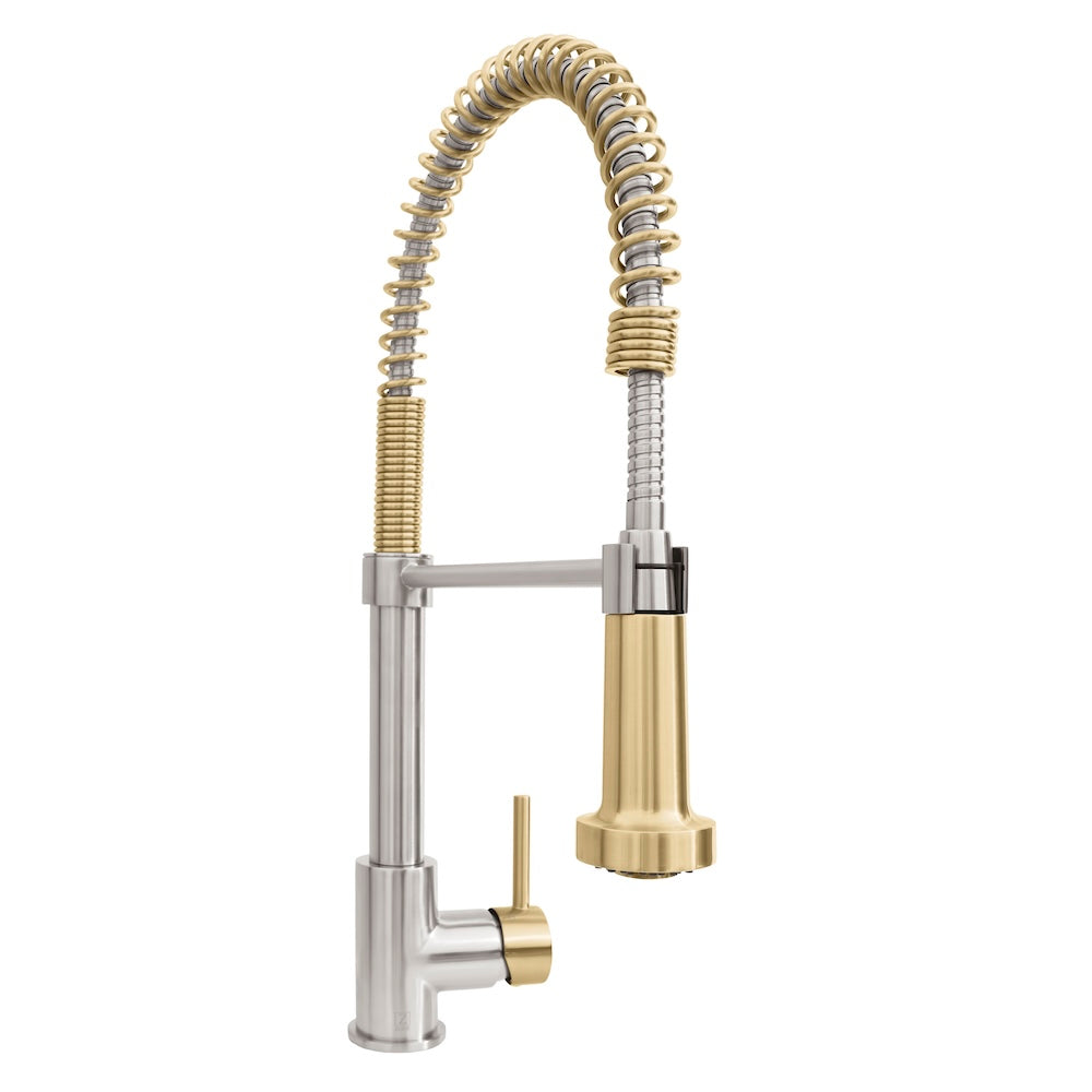 ZLINE Autograph Edition Apollo Pull Down Spring Single Handle Kitchen Faucet in Brushed Nickel and Champagne Bronze (APL-KF-ZBNCB)