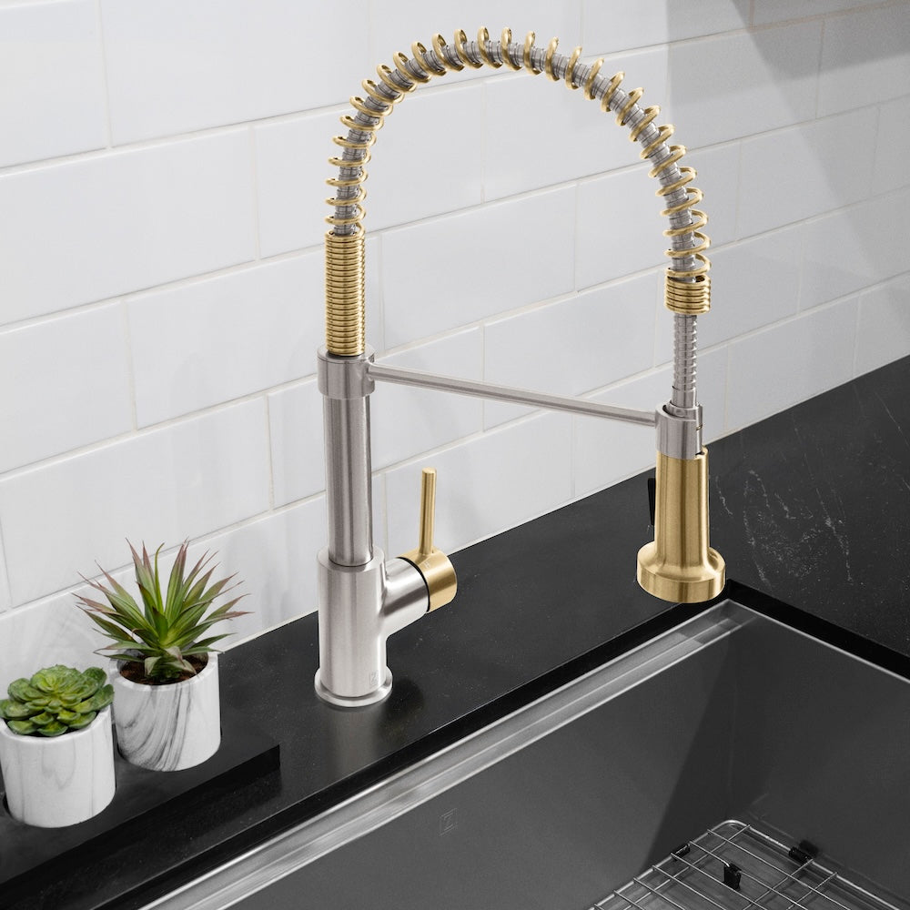 ZLINE Autograph Edition Apollo Pull Down Spring Single Handle Kitchen Faucet in Brushed Nickel and Champagne Bronze (APL-KF-ZBNCB)