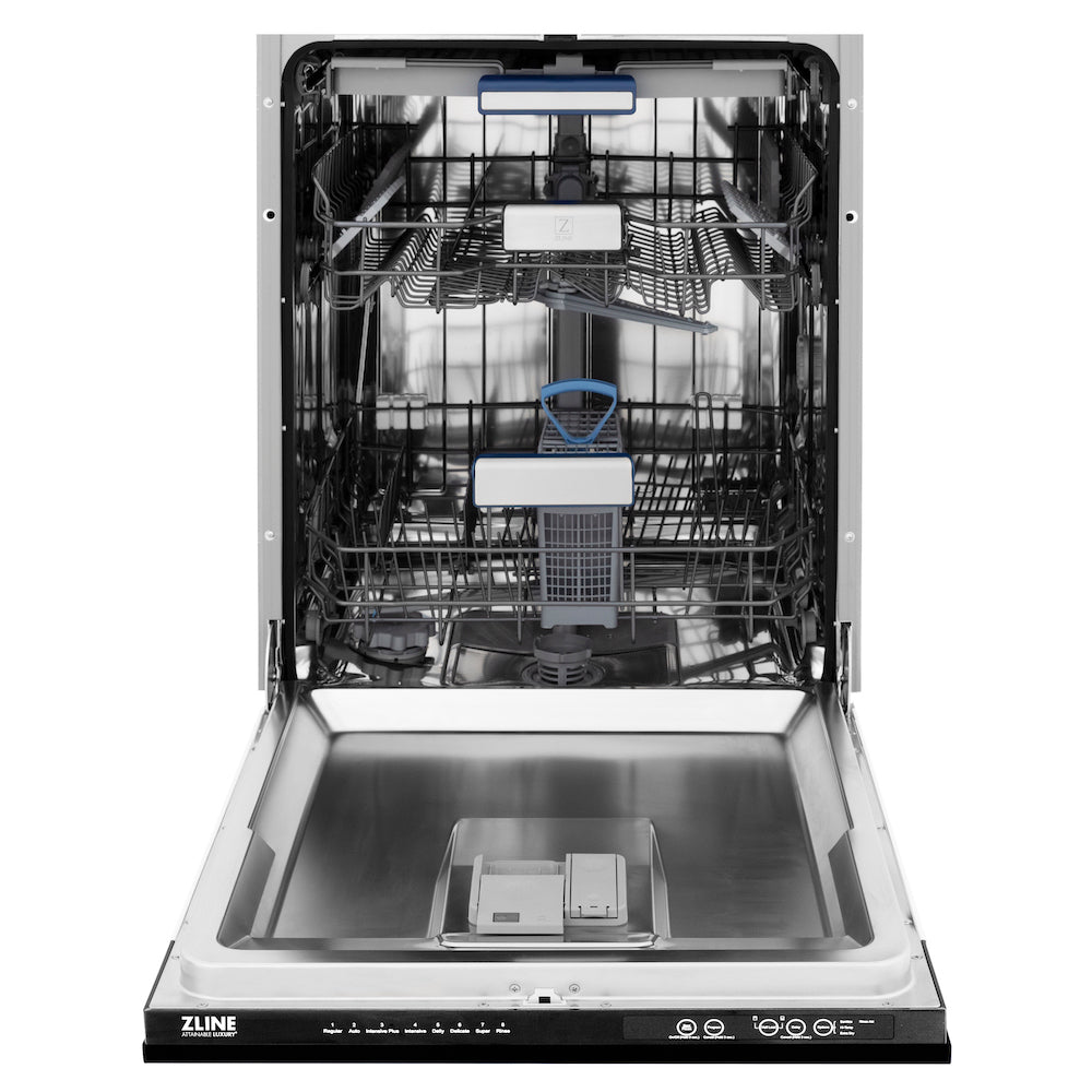 ZLINE Autograph Edition 36 in. Kitchen Package with Black Stainless Steel Dual Fuel Range, Range Hood and Dishwasher with Polished Gold Accents (3AKP-RABRHDWV36-G)