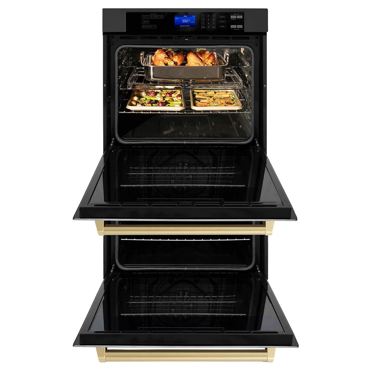 ZLINE Autograph Edition 30 in. Electric Double Wall Oven with Self Clean and True Convection in Black Stainless Steel and Champagne Bronze Accents (AWDZ-30-BS-CB)