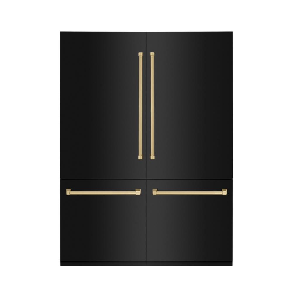 ZLINE Autograph Edition 60 in. 32.2 cu. ft. French Door Built-In Bottom Freezer Refrigerator with Water Dispenser and Ice Maker in Black Stainless Steel with Champagne Bronze Accents (RBIVZ-BS-60-CB)
