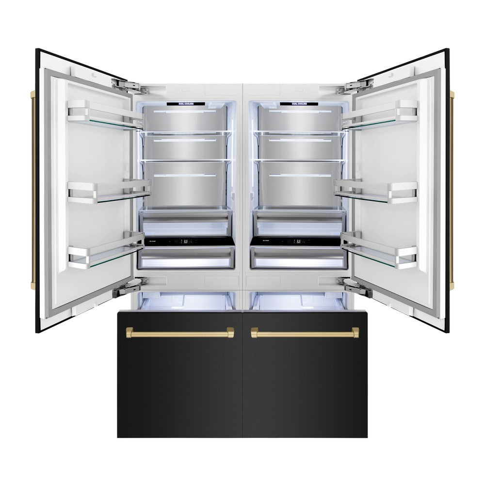 ZLINE Autograph Edition 60 in. 32.2 cu. ft. French Door Built-In Bottom Freezer Refrigerator with Water Dispenser and Ice Maker in Black Stainless Steel with Champagne Bronze Accents (RBIVZ-BS-60-CB)