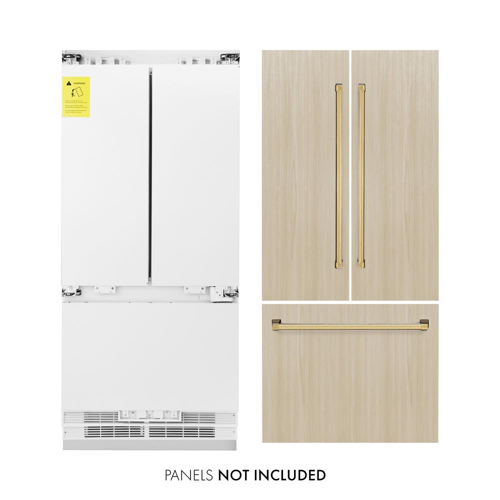 ZLINE Autograph Edition 36 in. 19.6 cu. ft. Panel Ready French Door Built-In Bottom Freezer Refrigerator with Water Dispenser and Ice Maker with Polished Gold Accents (RBIVZ-36-G)