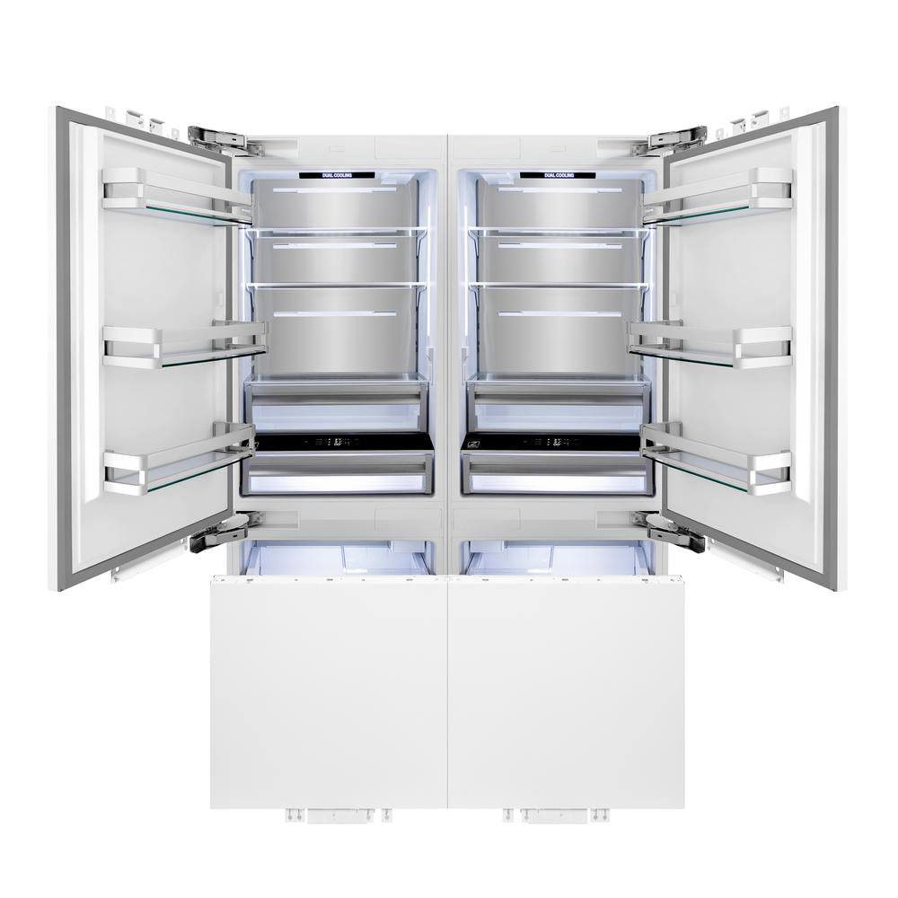 ZLINE Autograph Edition 60 in. 32.2 cu. ft. Panel Ready French Door Built-In Bottom Freezer Refrigerator with Water Dispenser and Ice Maker with Champagne Bronze Accents (RBIVZ-60-CB)