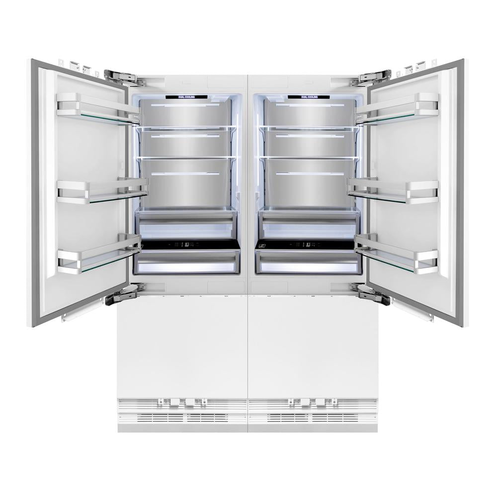 ZLINE Autograph Edition 60 in. 32.2 cu. ft. Panel Ready French Door Built-In Bottom Freezer Refrigerator with Water Dispenser and Ice Maker with Champagne Bronze Accents (RBIVZ-60-CB)