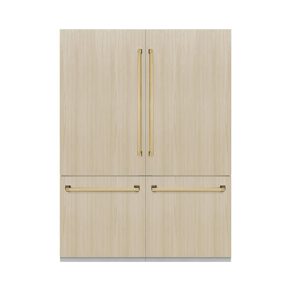 ZLINE Autograph Edition 60 in. 32.2 cu. ft. Panel Ready French Door Built-In Bottom Freezer Refrigerator with Water Dispenser and Ice Maker with Polished Gold Accents (RBIVZ-60-G)