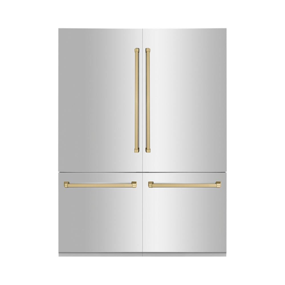 ZLINE Autograph Edition 60 in. 32.2 cu. ft. French Door Built-In Bottom Freezer Refrigerator with Water Dispenser and Ice Maker in Stainless Steel with Champagne Bronze Accents (RBIVZ-304-60-CB)