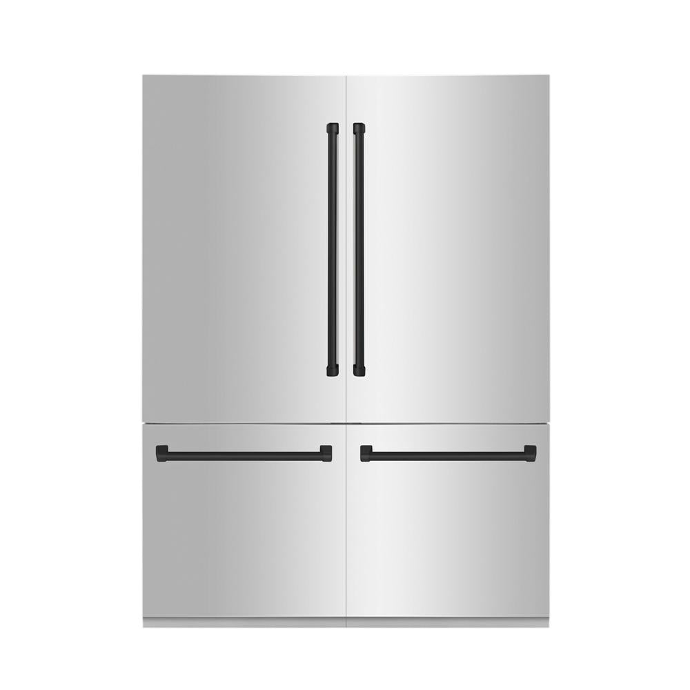 ZLINE Autograph Edition 60 in. 32.2 cu. ft. French Door Built-In Bottom Freezer Refrigerator with Water Dispenser and Ice Maker in Stainless Steel with Matte Black Accents (RBIVZ-304-60-MB)