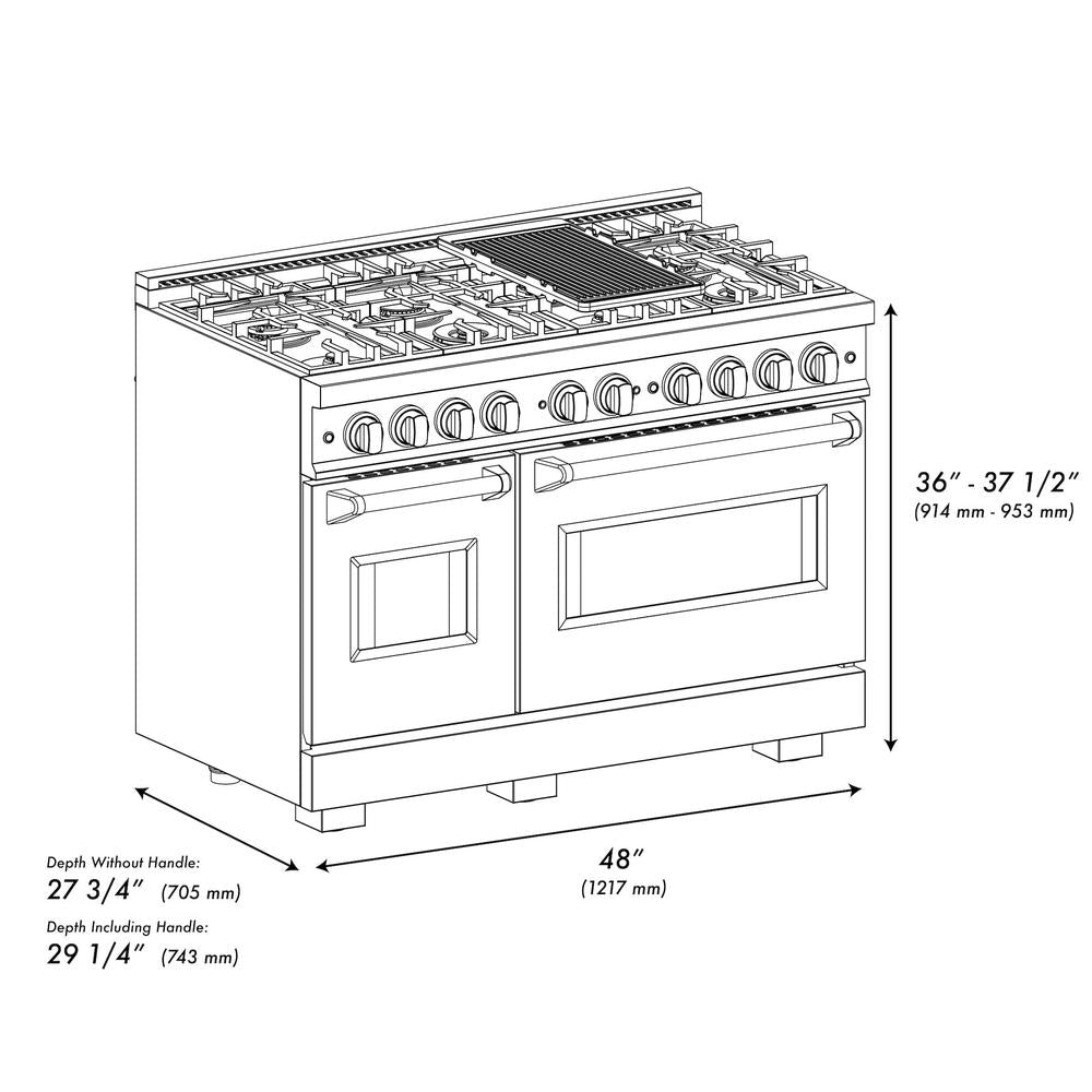 ZLINE Autograph Edition 48 in. 6.7 cu. ft. Classic Double Oven Dual Fuel Range with 8 Burner Gas Cooktop in DuraSnow® Stainless Steel with White Matte Doors and Polished Gold Accents (CDRSZ-WM-48-G)