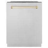 ZLINE 48 in. Autograph Edition Kitchen Package with Stainless Steel Dual Fuel Range, Range Hood, Dishwasher and Refrigeration Including External Water Dispenser with Polished Gold Accents (4AKPR-RARHDWM48-G)