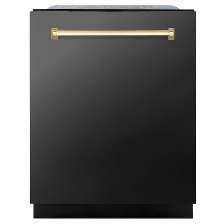 ZLINE Autograph Edition 24 in. 3rd Rack Top Touch Control Tall Tub Dishwasher in Black Stainless Steel with Gold Handle, 45dBa (DWMTZ-BS-24-G)