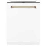 ZLINE Autograph Edition 36 in. Kitchen Package with Stainless Steel Dual Fuel Range with White Matte Door, Range Hood and Dishwasher with Champagne Bronze Accents (3AKP-RAWMRHDWM36-CB)