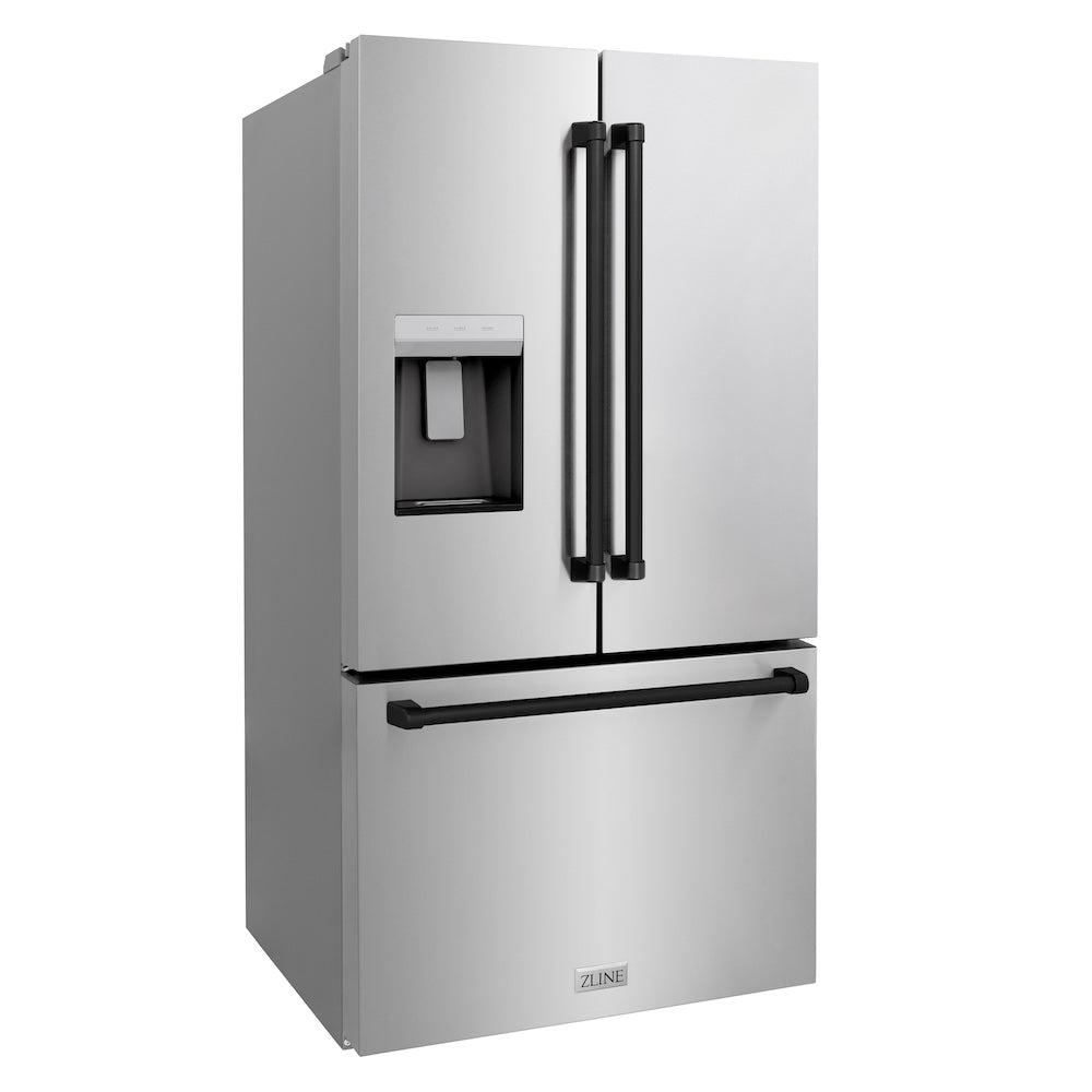ZLINE Autograph Edition 36 in. 28.9 cu. ft. Standard-Depth French Door External Water Dispenser Refrigerator with Dual Ice Maker in Fingerprint-Resistant Stainless Steel and Matte Black Traditional Handles (RSMZ-W-36-MB)