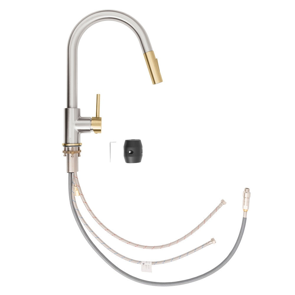 ZLINE Autograph Edition Gemini Pull Down Single Handle Kitchen Faucet in Brushed Nickel and Champagne Bronze (GEM-KF-ZBNCB)