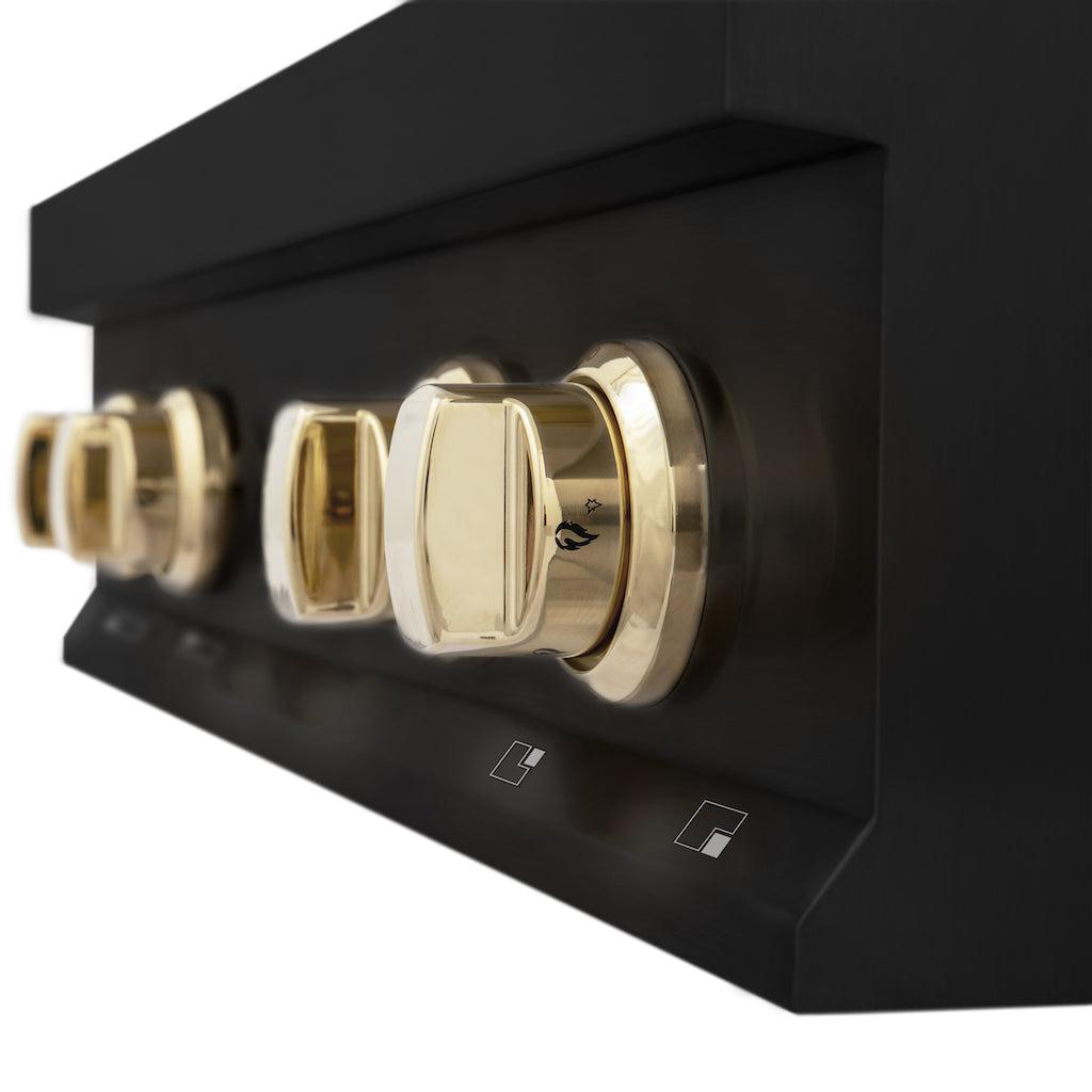 ZLINE Autograph Edition 30 in. Legacy Gas Rangetop with 4 Burners and Porcelain Cooktop in Black Stainless Steel with Polished Gold Accents (RTBZ-30-G)