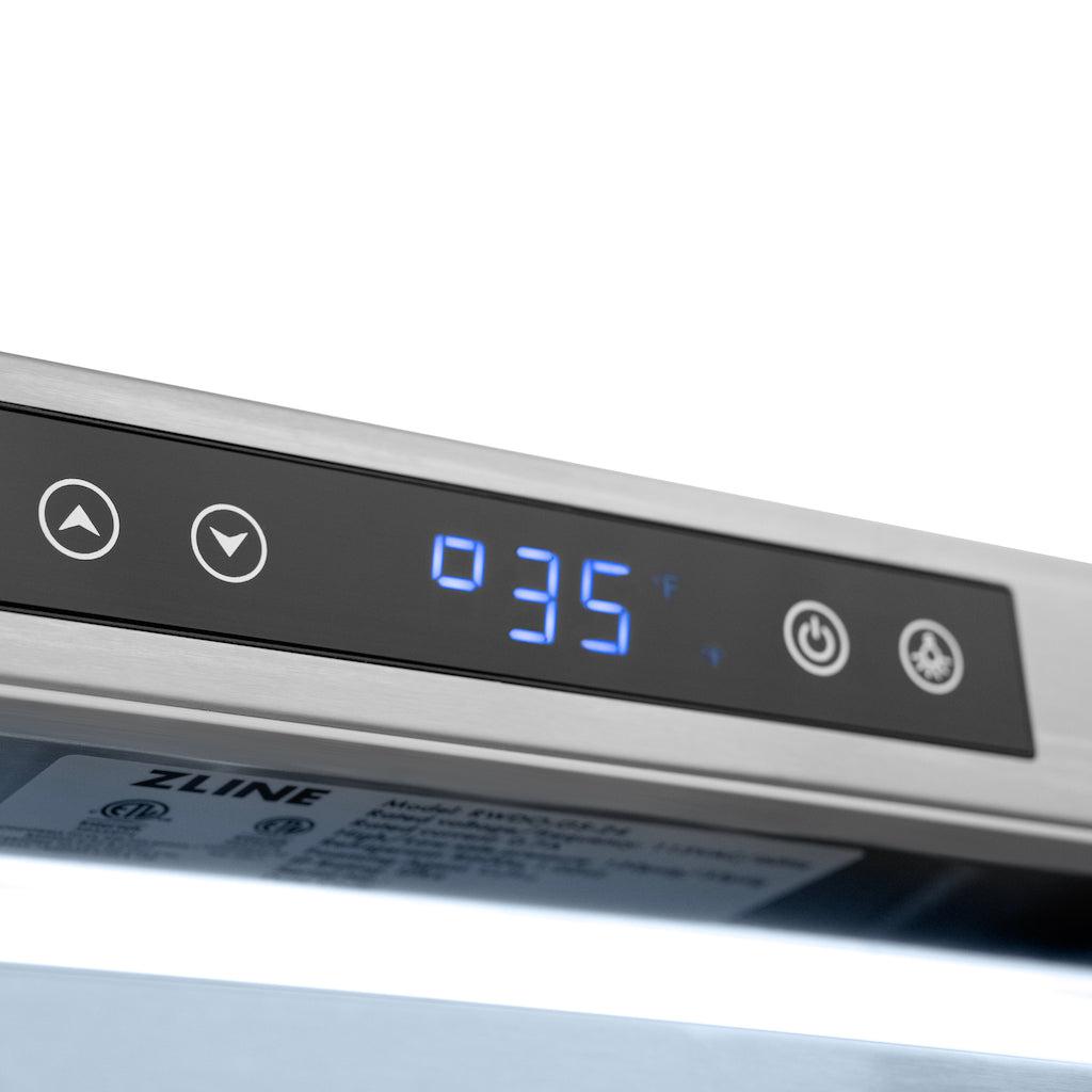 ZLINE Autograph Edition 24 in. Touchstone Dual Zone 44 Bottle Wine Cooler With Panel Ready Glass Door And Polished Gold Handle (RWDPOZ-24-G)