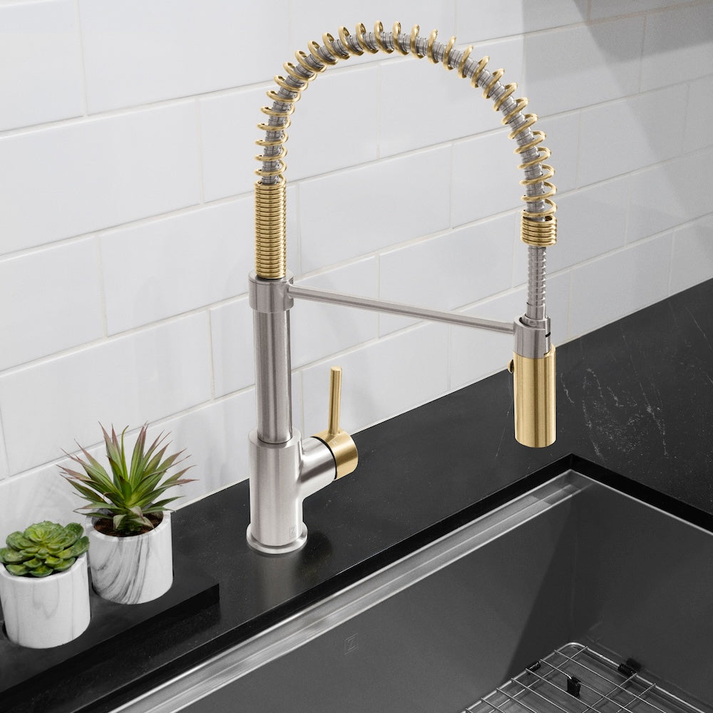 ZLINE Autograph Edition Sierra Pull Down Spring Single Handle Kitchen Faucet in Brushed Nickel and Champagne Bronze (SRA-KF-ZBNCB)